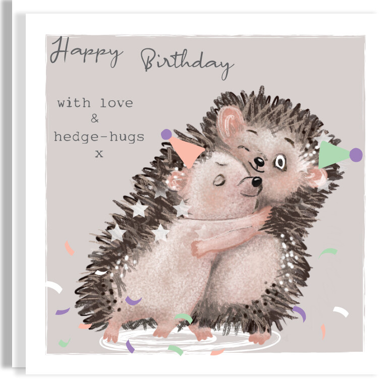Cute Hugging Hedgehogs Birthday Card  - Personalised Sweet Birthday Greeting Card