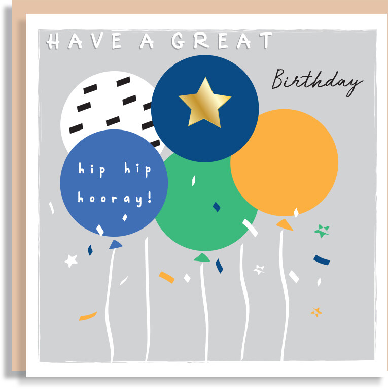 Gold Foil Birthday Balloons Card -Mens Birthday Card - Personalised Foiled Greeting Card
