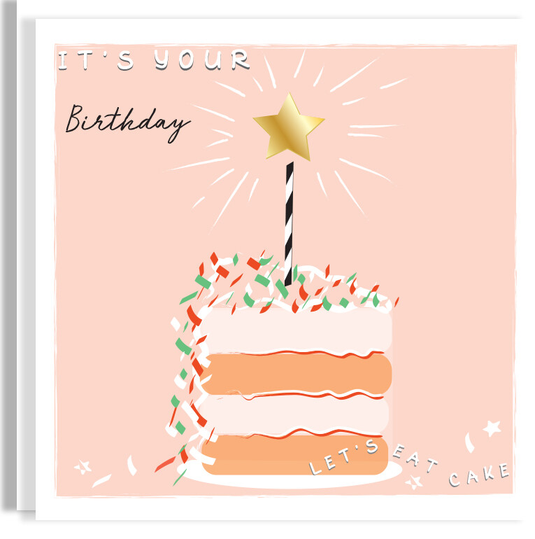 Gold Foil Personalised Birthday Cake Card -  Cute Party Cake Contemporary Hand-Foiled Card - Female Birthday Party Card