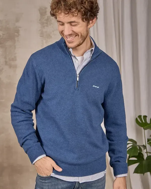 PULL COL CAMIONNEUR CACHOU BLEU