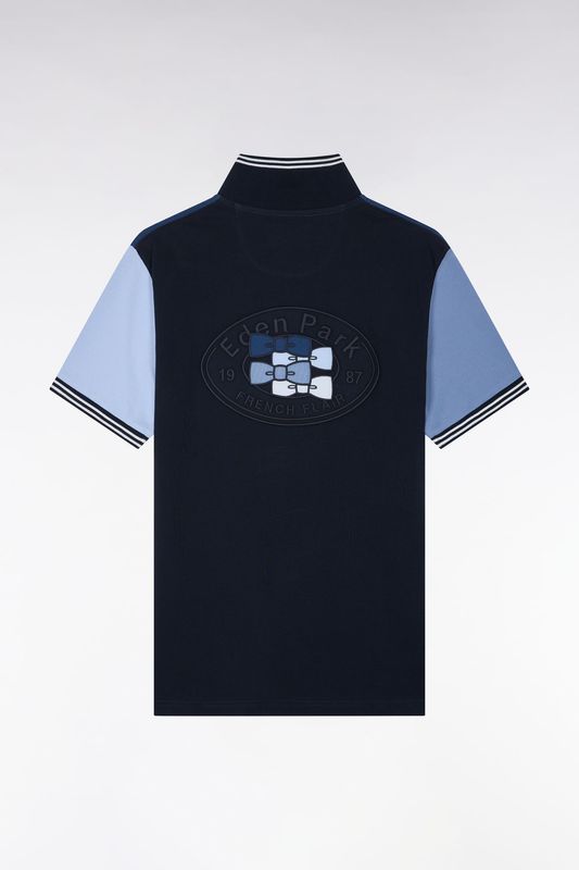 Polo MC bleu marine avec manches bi-colore