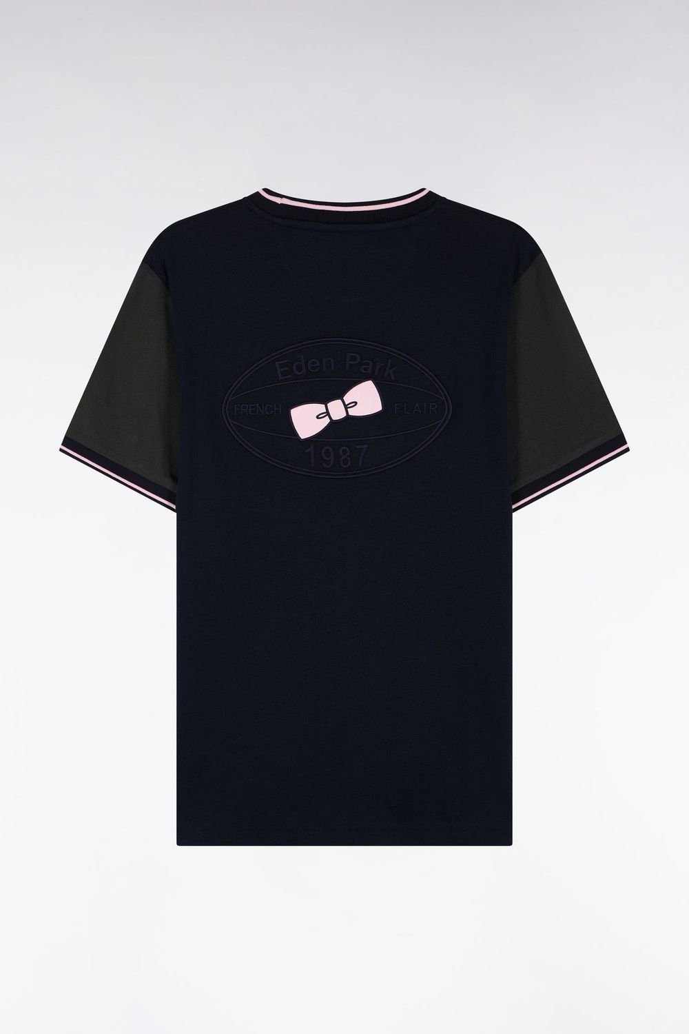 T-shirt col rond marine avec manches kaki