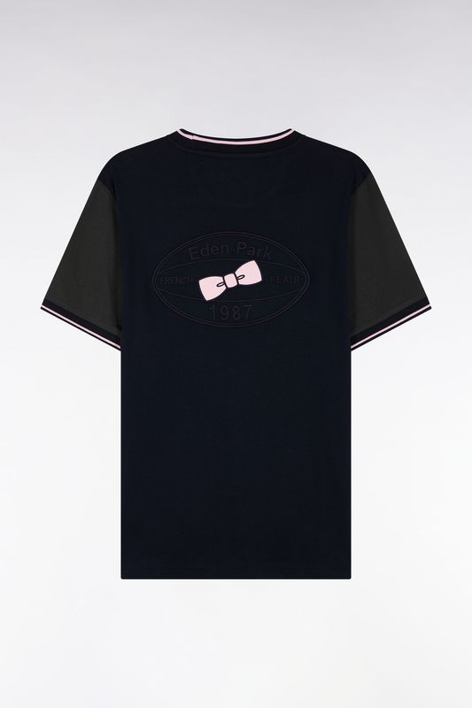 T-shirt col rond marine avec manches kaki