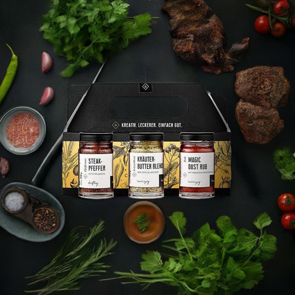 Kräuter-Set mit Steakpfeffer, Kräuterbutter Blend und Magic Dust RUB
