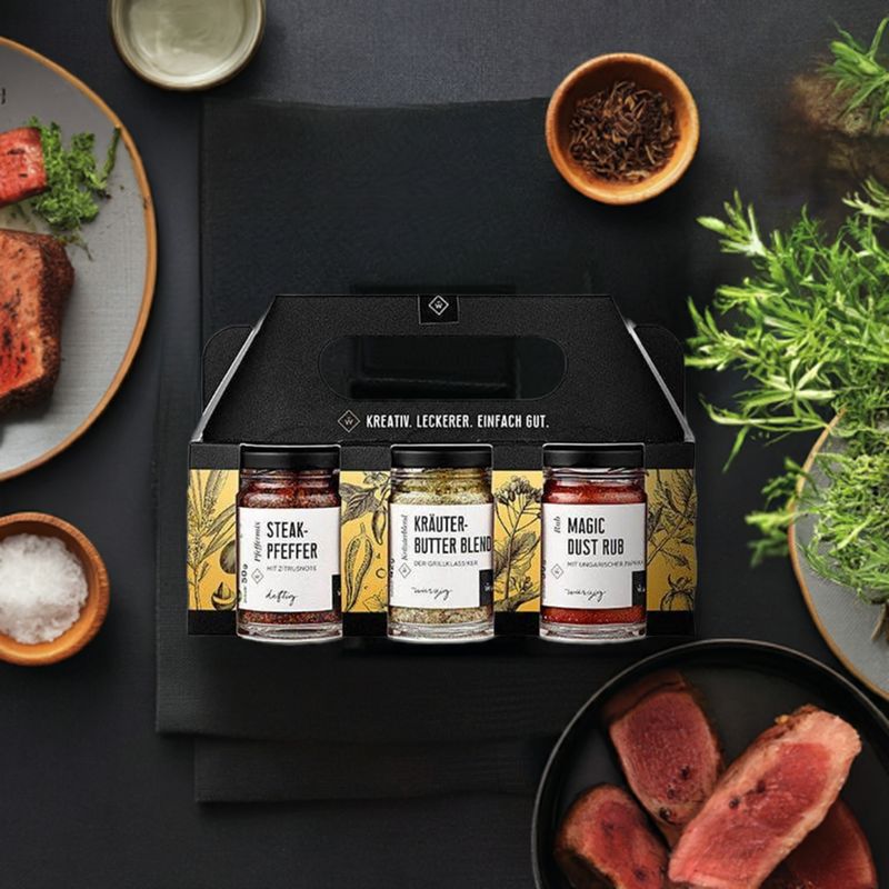 Kräuter-Set mit Steakpfeffer, Kräuterbutter Blend und Magic Dust RUB