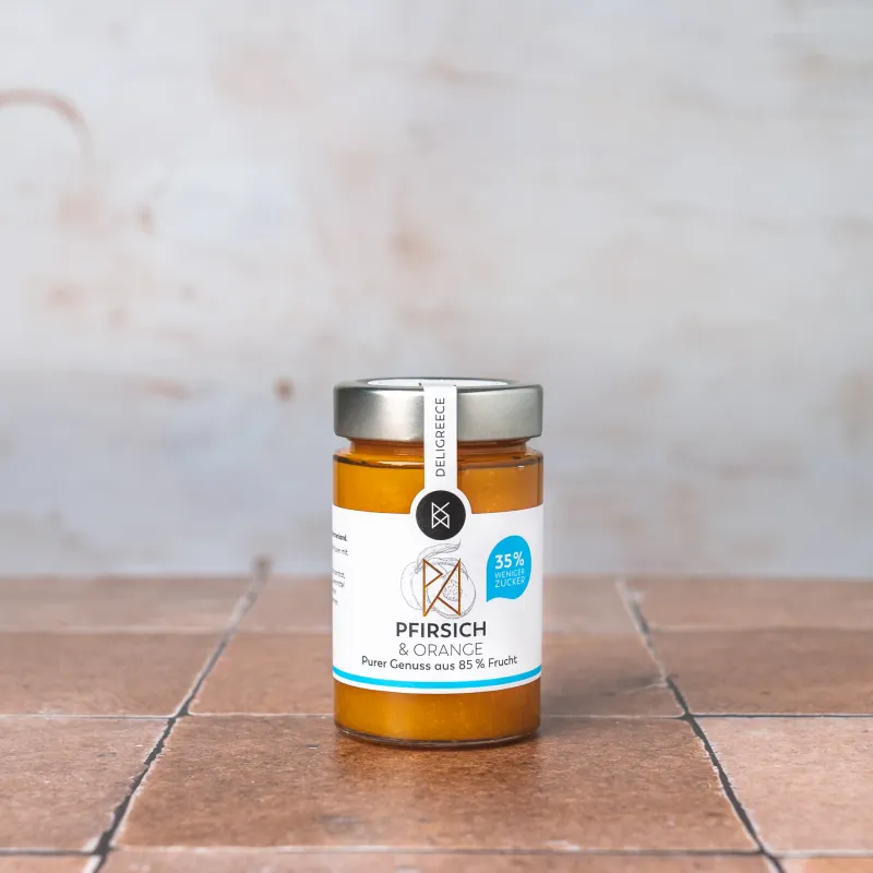 FRISCHE PFIRSICHE &amp; ORANGEN - Aufstrich 85% Frucht - 35% weniger Zucker