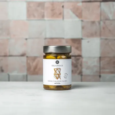 Grüne Chalkidiki-Oliven mit Feta 320g Glas