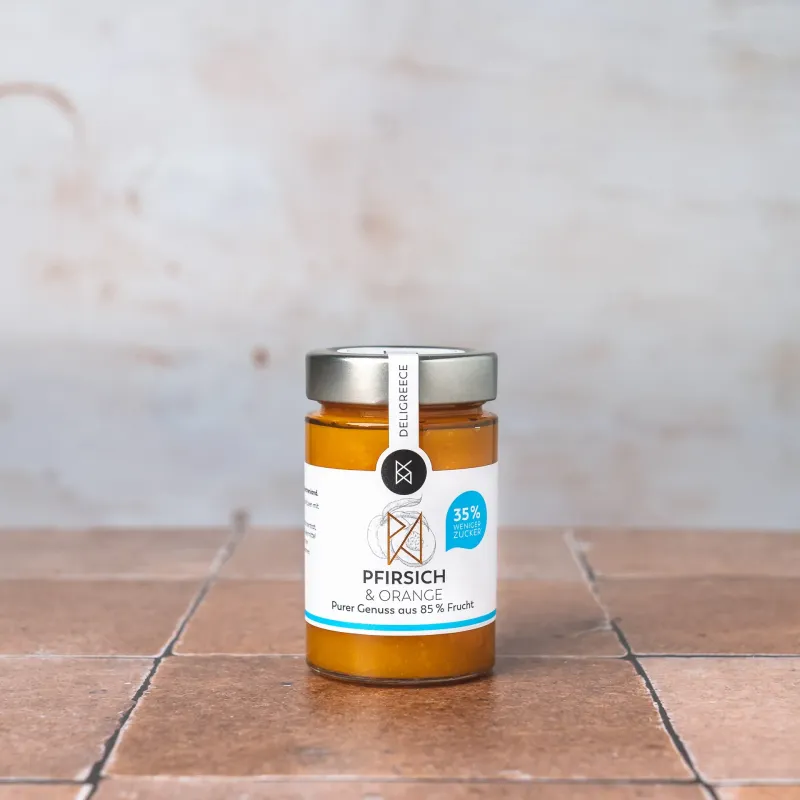 FRISCHE PFIRSICHE &amp; ORANGEN - Aufstrich 85% Frucht - 35% weniger Zucker