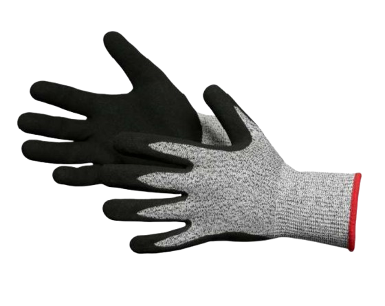 Code: 455NB - ANSI Cut Level A4 HPPE-Stainless Steel Core Nitrile Foam Blast Coated Glove