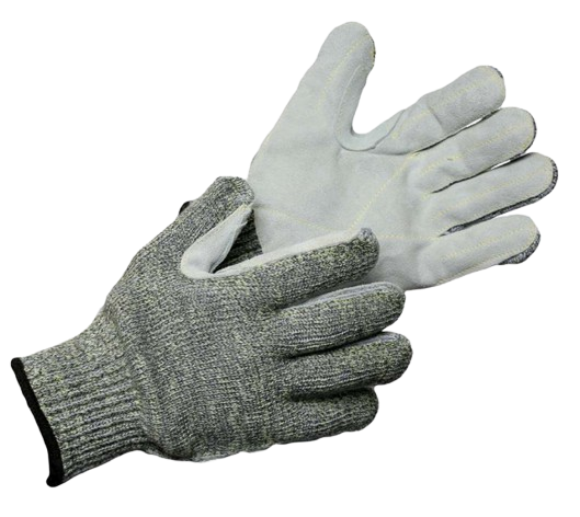 Code: 4500L - ANSI Cut Level A5 Aramid-Stainless Steel 7 Gauge Knit Glove With Leather Palm