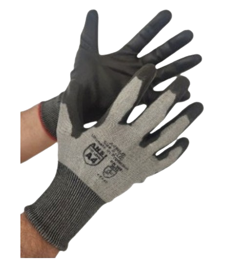 Code: A4PUT - ANSI Cut Level A4 Dexterity Knit Polyurethane Coated Glove with Touchscreen Compatibility