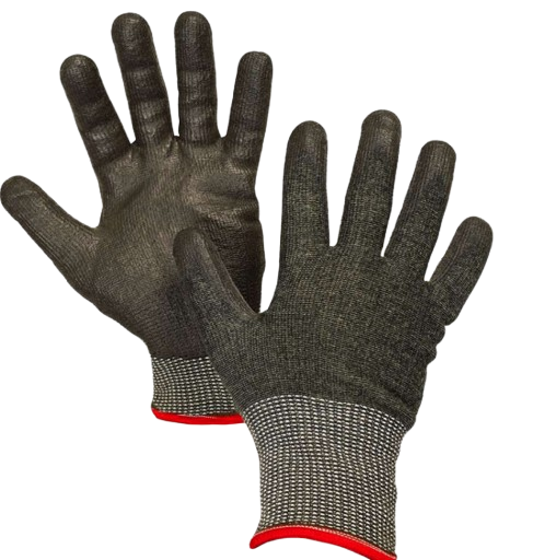 Code: A8APU - ANSI Cut Level A8 Aramid-Stainless Steel Black PU Coated Glove