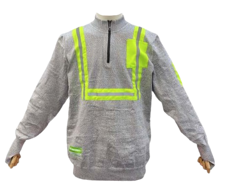 Code: 14ZGP - ANSI Cut Level A5 1/4 Zipper Pullover Garment with Vented Mesh Back & High Visibility Striping