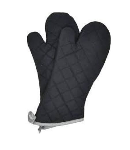 Code: OV019 - Natural Cotton Lined Black Quilted Oven Mitt