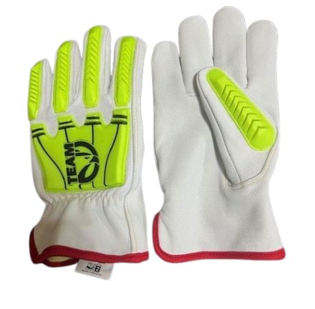 Code: A6BHT - ANSI Cut Level A6 Grain Leather Driver’s Style Glove Custom Black Hawk Team Logo’ed Metacarpal Protection
