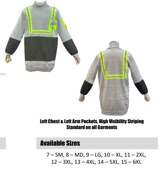 Code: NSG-ENMVP - ANSI Cut Level A5 Pullover Garment with Abrasion/Puncture Patching & High Visibility Striping Code: NSG-ENMVP - ANSI Cut Level A5 Pullover Garment with Abrasion/Puncture Patching & High Visibility Striping