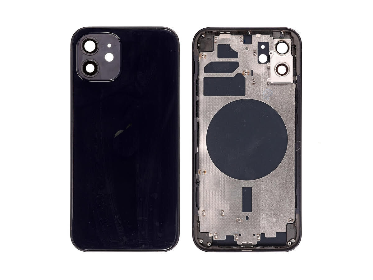 iPhone 12 Back Housing with Small Parts - Black No Logo