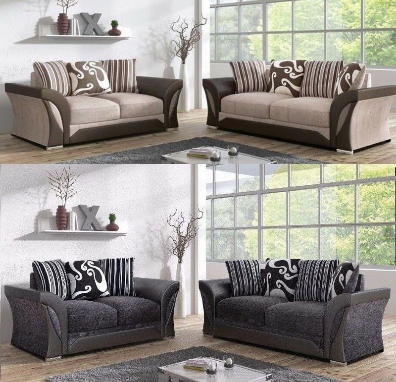 Shannon 3+2 Seater Sofa Set - Black &amp; Grey / Brown &amp; Beige