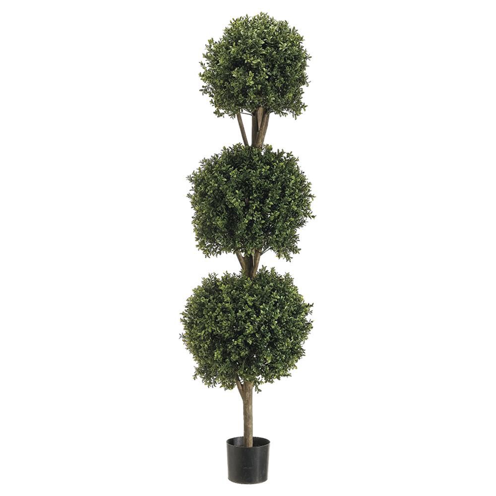 5&#39; Triple Ball-Shaped Boxwood Topiary Two Tone Green