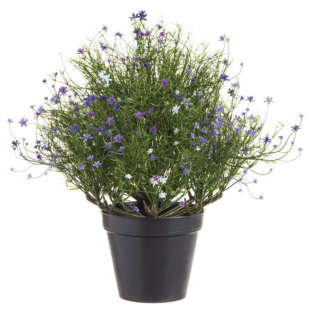 17&quot; UV Protected Mini Flower/ Asparagus Fern in Plastic Pot Purple White