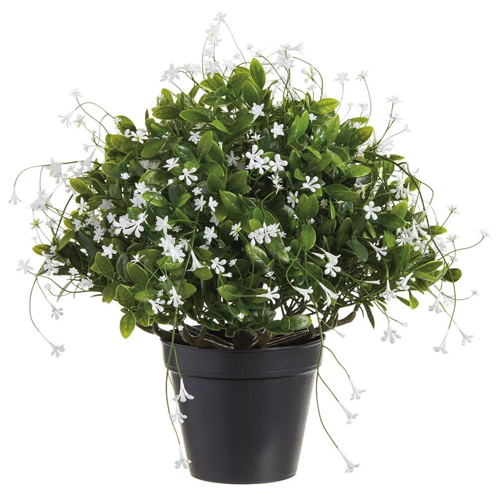 17&quot; UV Protected Baby&#39;s Breath/Trumpet in Plastic Pot White