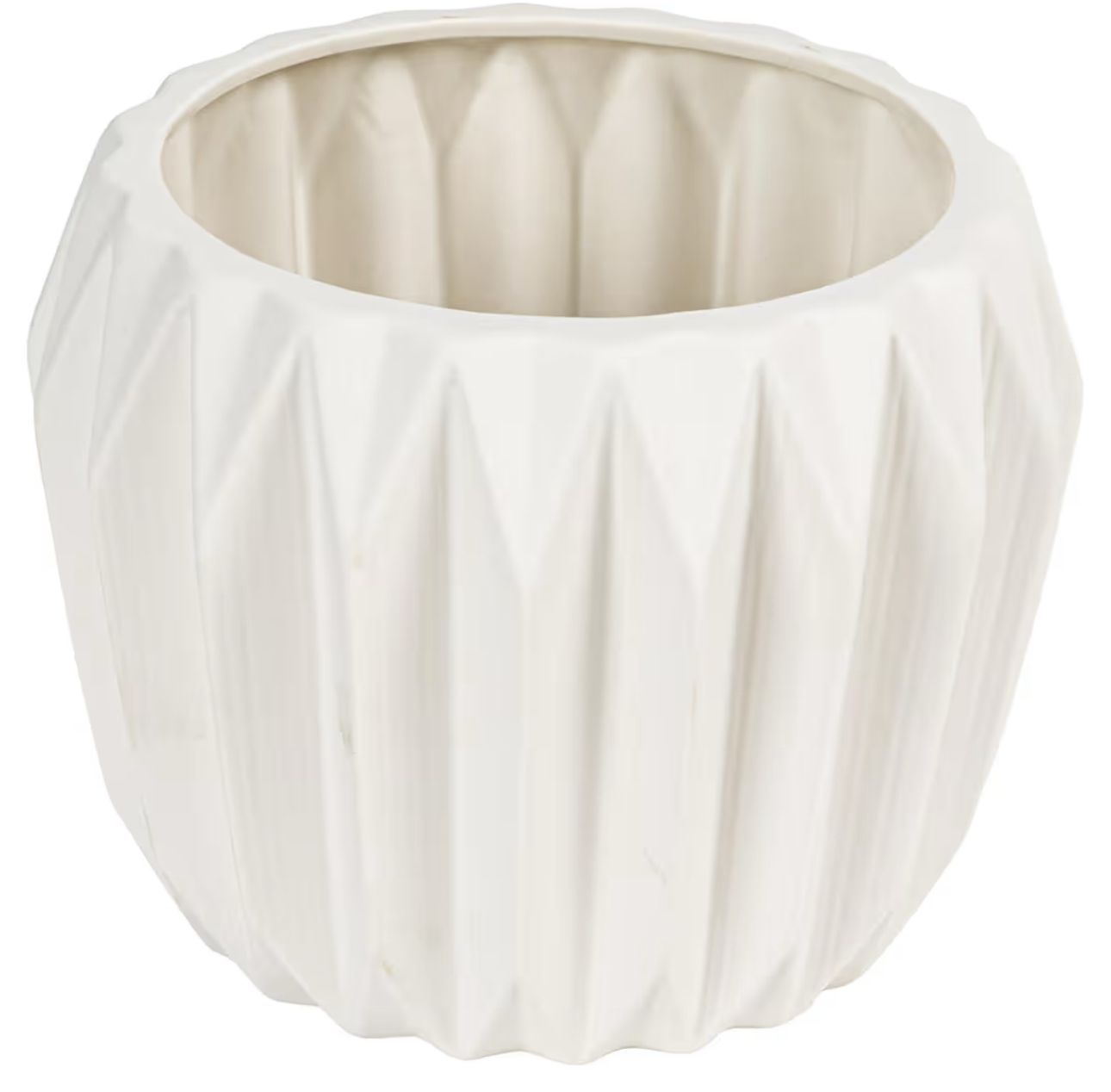 Round White Fluted Planter