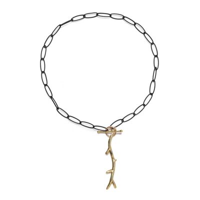 Coral on Gun Metal Linked Necklace