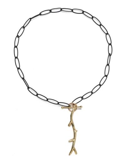 Coral on Gun Metal Linked Necklace
