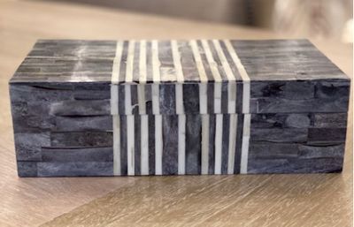 Bone Lining Box, Black/Ivory Lines,  Large (6.5x10.25)