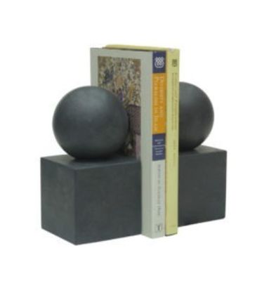 Jet Black Marble Ball Bookends SET