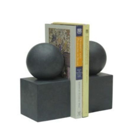 Jet Black Marble Ball Bookends SET