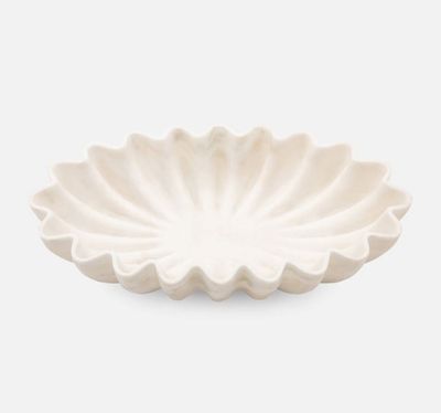 Darci Scalloped White Marble Bowl | Oval