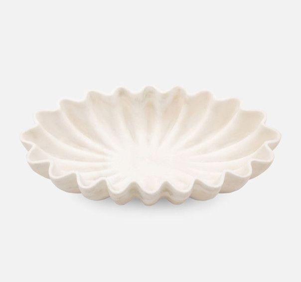 Darci Scalloped White Marble Bowl | Oval