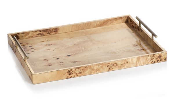 Leiden Burl Wood Tray Gold Handles | Large