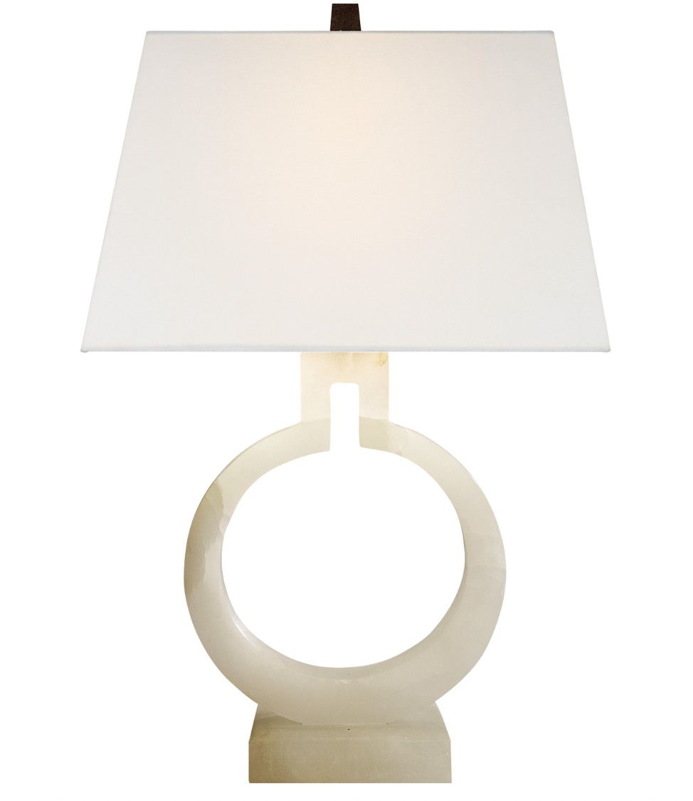 Alabaster Ring Form Large Table Lamp | Linen Shade