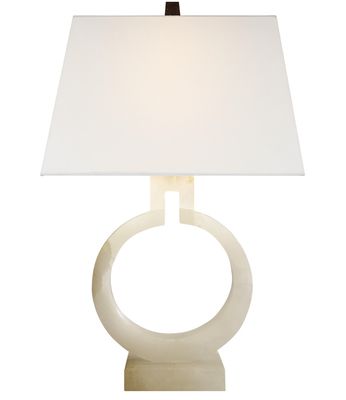 Alabaster Ring Form Large Table Lamp | Linen Shade