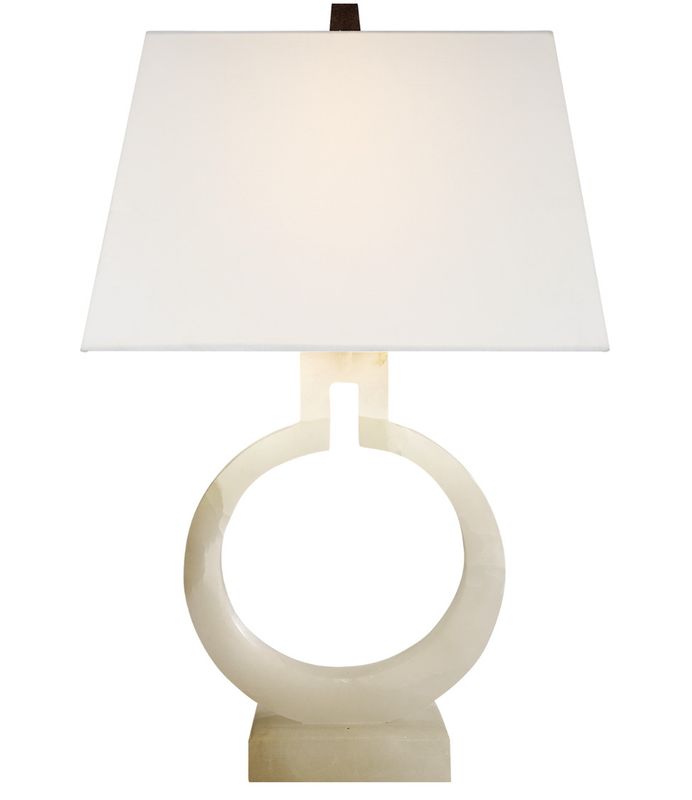 Alabaster Ring Form Large Table Lamp | Linen Shade