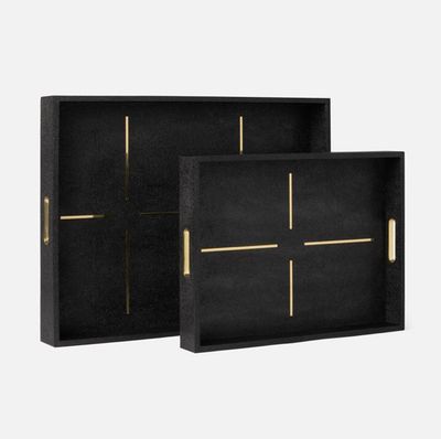 Daina Black Faux Shagreen Tray | Large