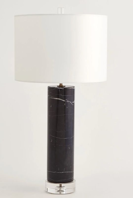 Marble Cylinder Table Lamp Black w/ Acrylic Base