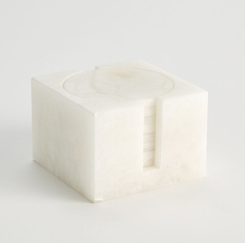Alabaster Coasters with Holder | Set of 8
