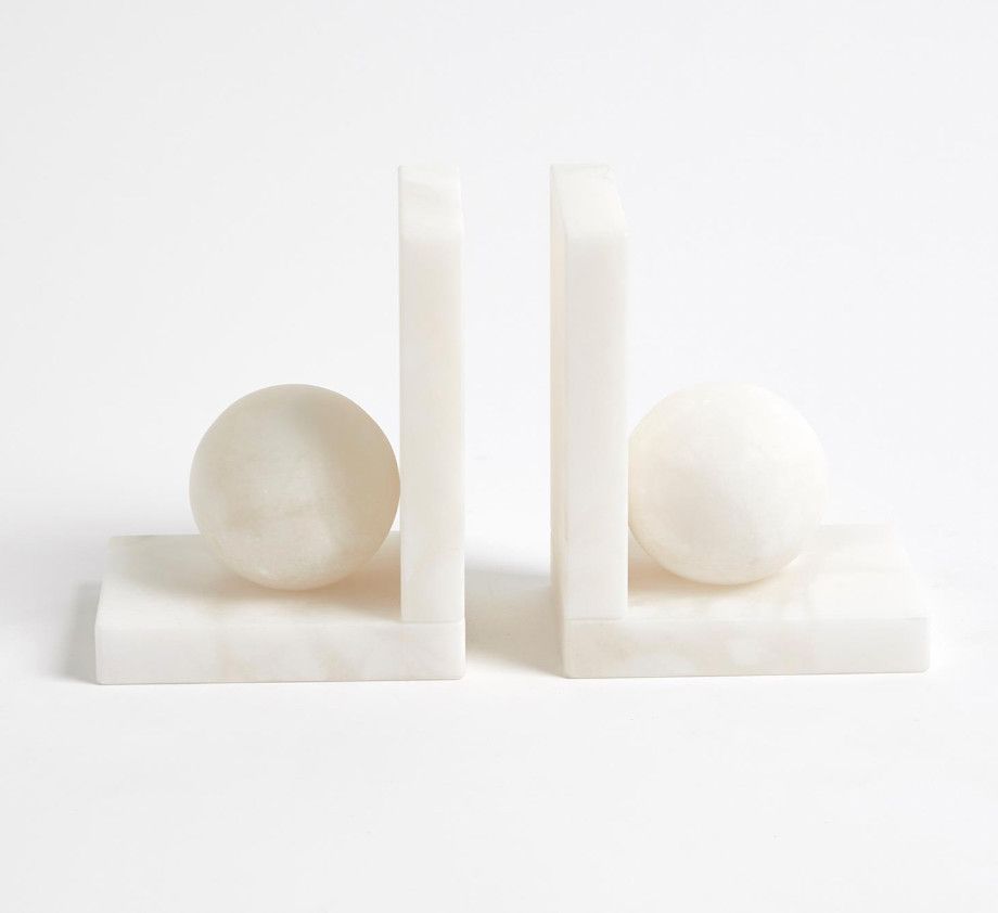 Alabaster White Ball Bookends | Pair
