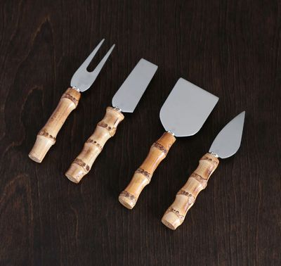 VIDA Bamboo Stainless Cheese Set of 4 (Silver and Natural)