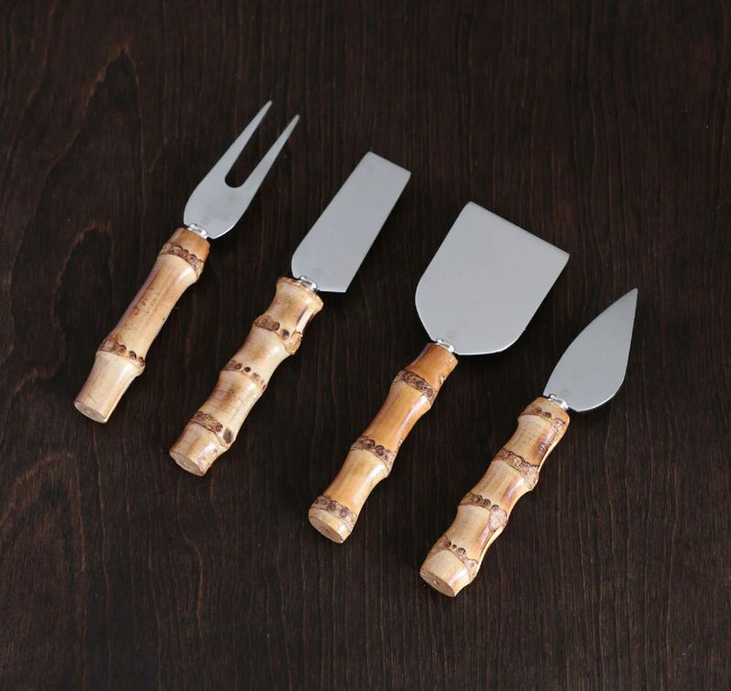 VIDA Bamboo Stainless Cheese Set of 4 (Silver and Natural)