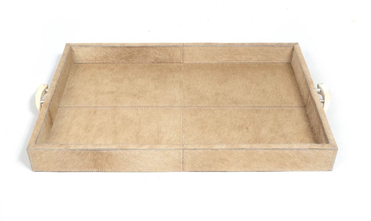 Cream Cowhide Tray with Tusk Handles
