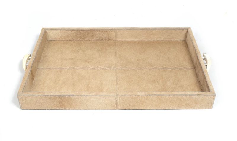 Cream Cowhide Tray with Tusk Handles