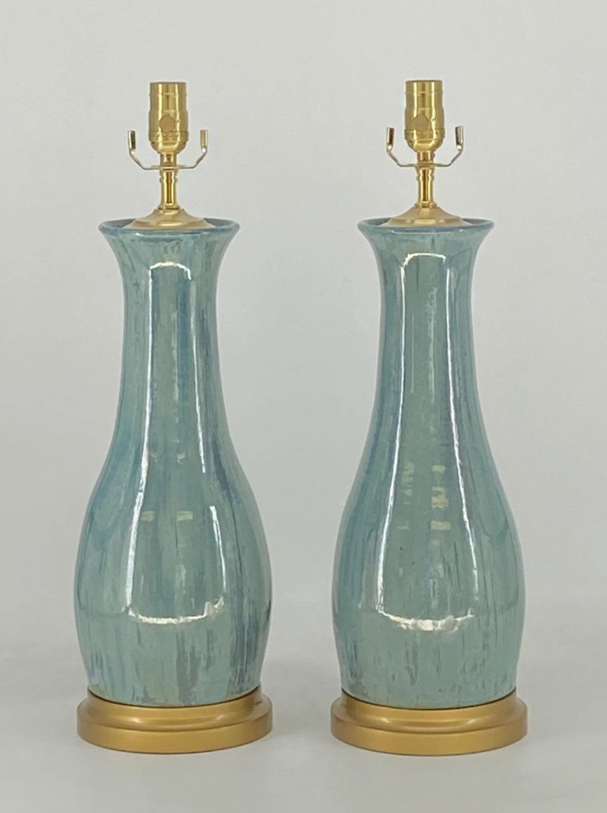 Charlotte Lamp/Ice Blue /Gold Base / Cream Drum Shade