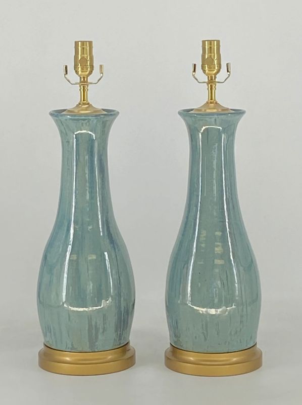 Charlotte Lamp/Ice Blue /Gold Base / Cream Drum Shade