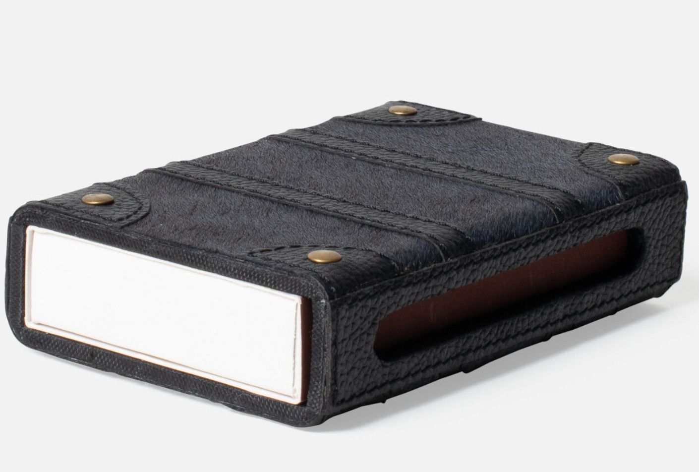 Dark Gray Hair on Hide Black Leather Matchbox