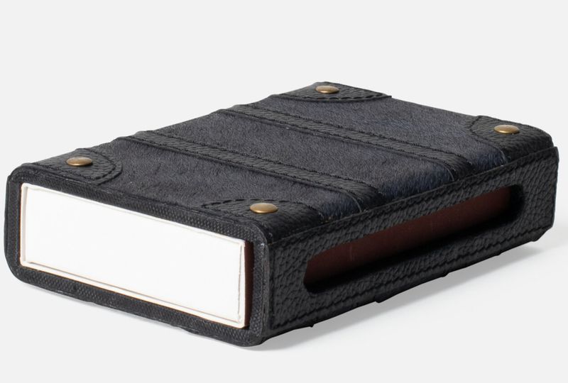 Dark Gray Hair on Hide Black Leather Matchbox