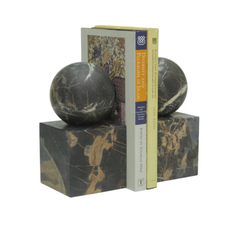 Black &amp; Gold Marble Ball Bookends SET